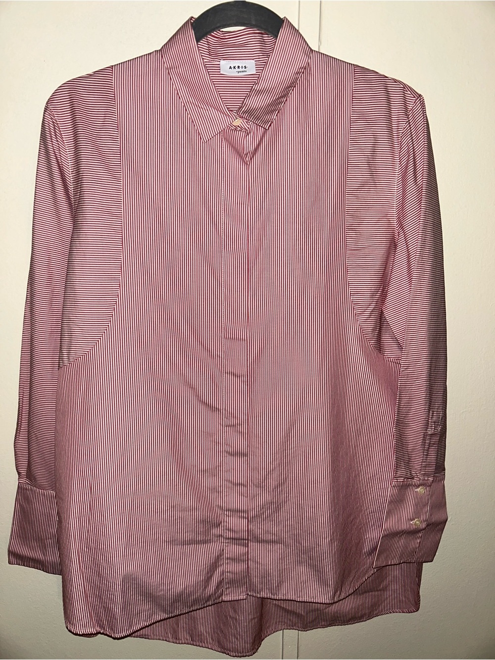 Akris Punto Woman's Micro Red and White Striped Dress Shirt